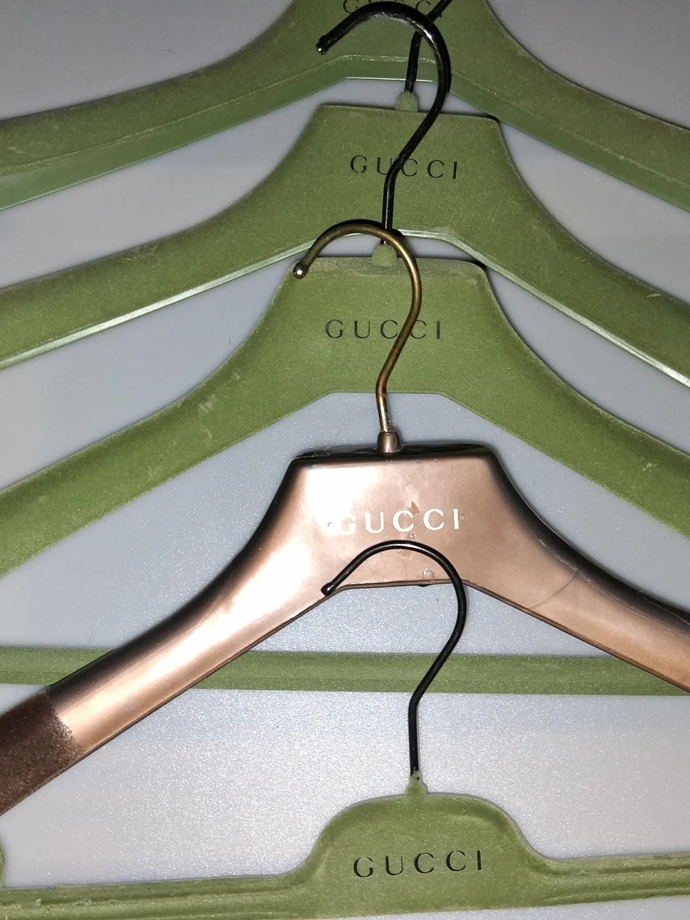 Gucci Velvet & Metal Hangers - Green  & Gold LOT OF 5